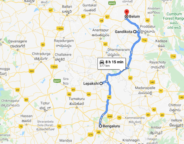 Bangalore to Gandikota Road Map